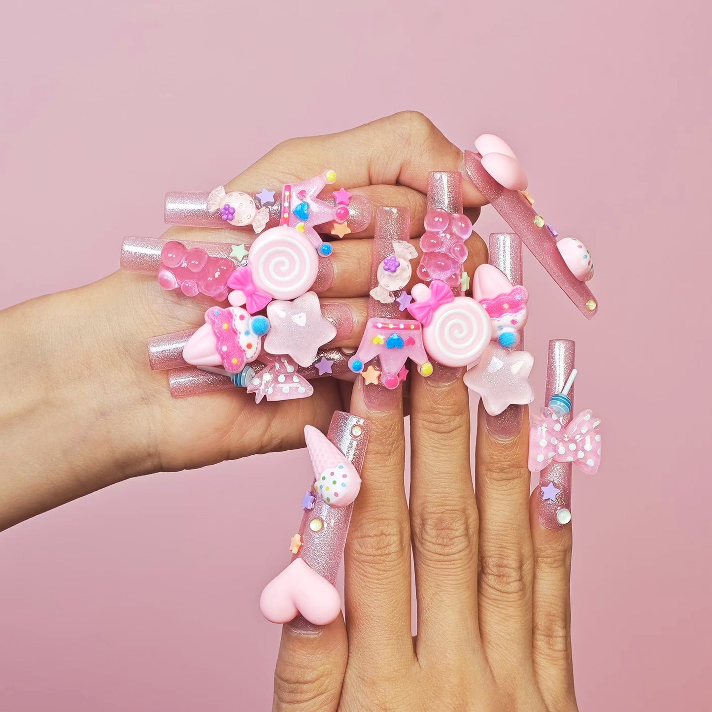 Colorful Nail-Pink Glam Nail-A52